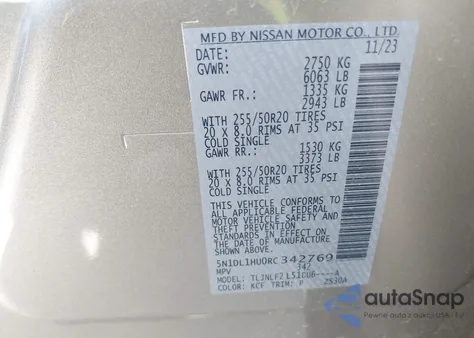 2024 Infiniti Qx60 Autograph from USA, damaged, VIN 5N1DL1HU0RC342769